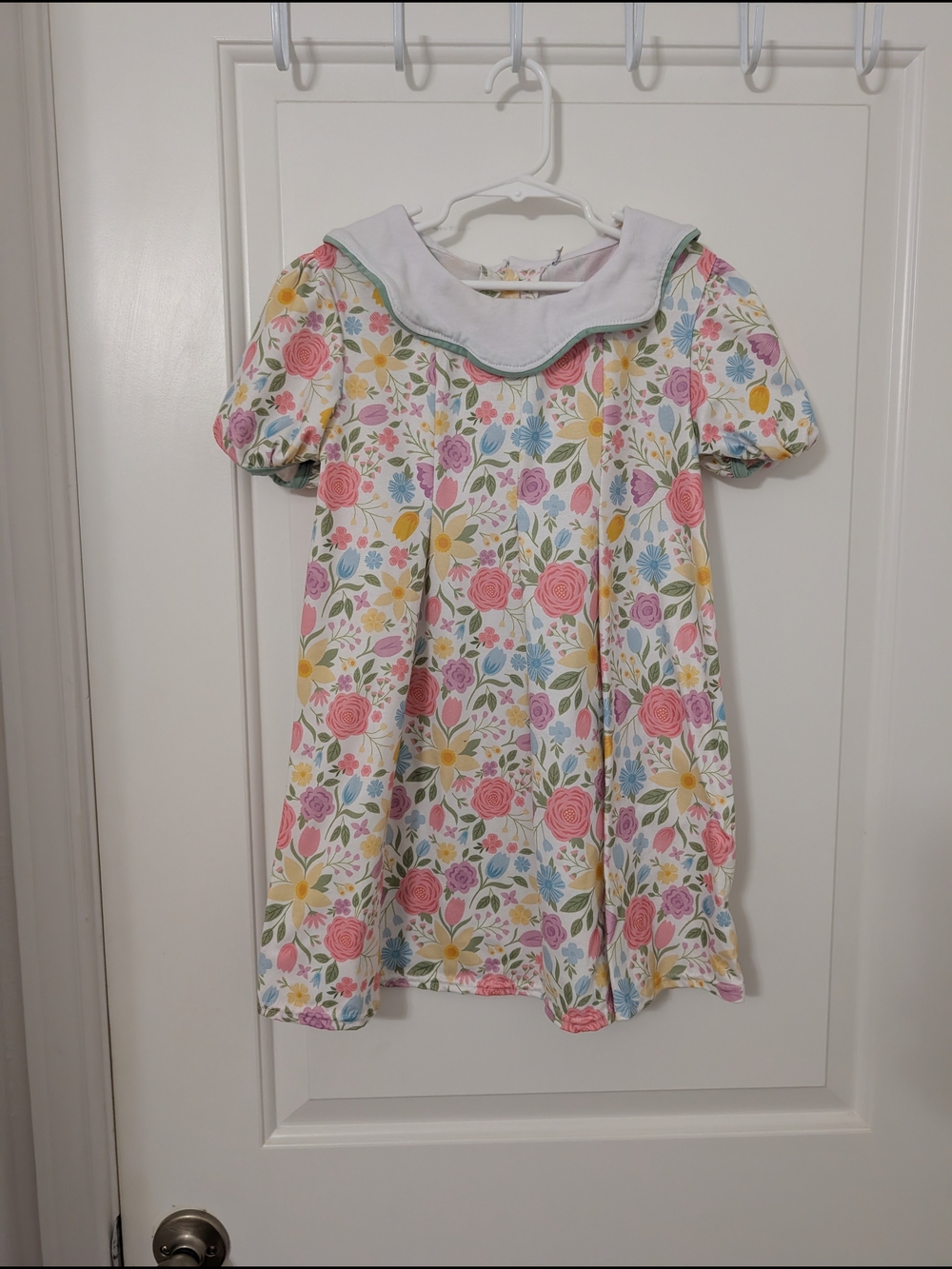 Girls Floral Puff-Sleeve Dress with Peter Pan Collar Size 6 Girly Coquette